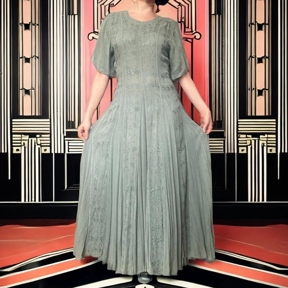 Vintage blue dress with waist tie